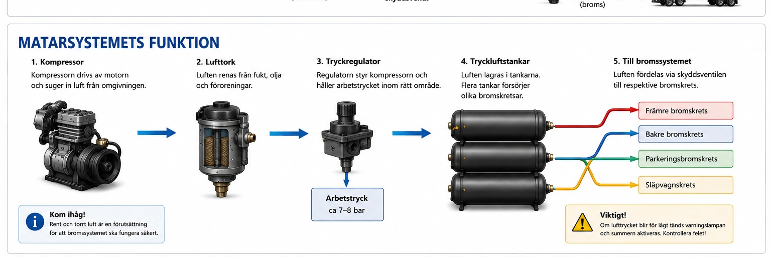 Bromscylinder och bromstrumman vid hjulen